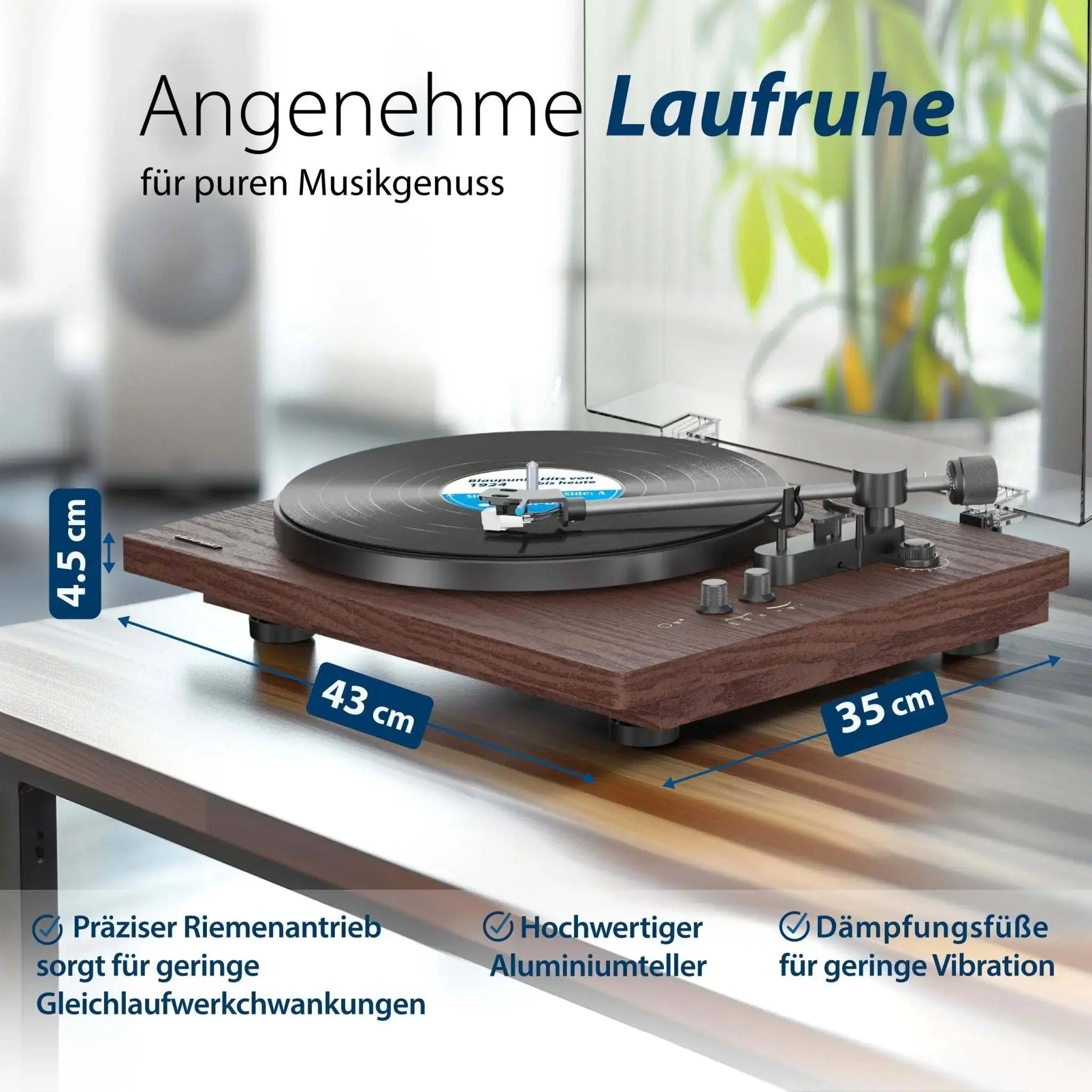 Plattenspieler mit Bluetooth Torino TT 200 TX mit Aluminiumteller, Anti-Skating, präzisem Riemenantrieb und vibrationsdämpfenden Füßen für klaren Klang und stabile Laufruhe