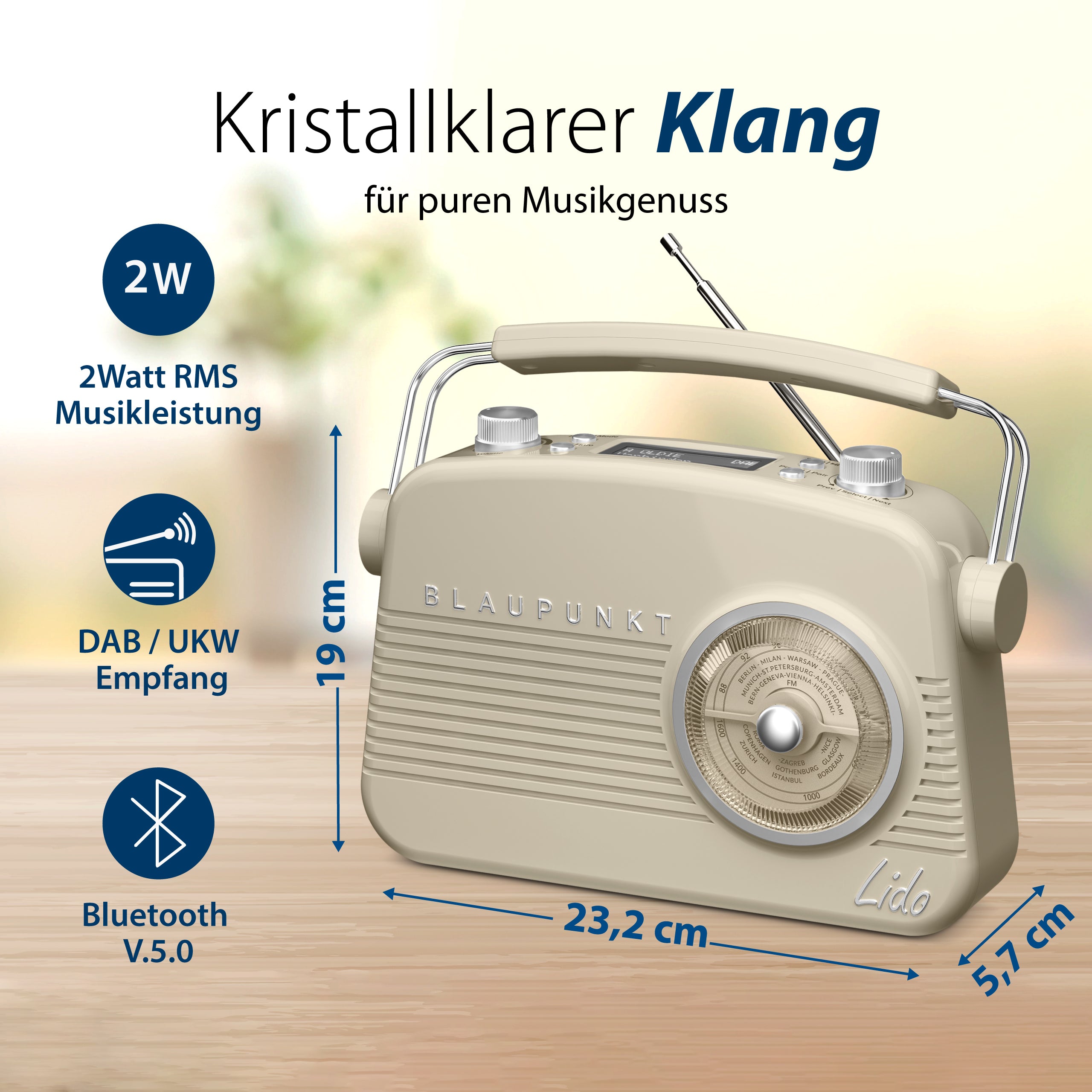 Nostalgieradio mit DAB+ | LIDO VDR 10 Beige - Blaupunkt Audio Deutschland Radio Beige