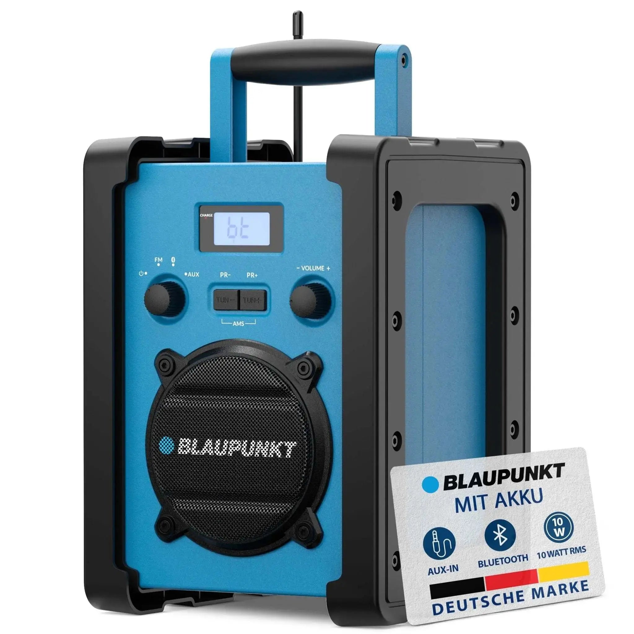 Baustellenradio mit Akku, Bluetooth, robust, wetterfest, 10 Watt RMS, tragbar, Blaupunkt BSR 30