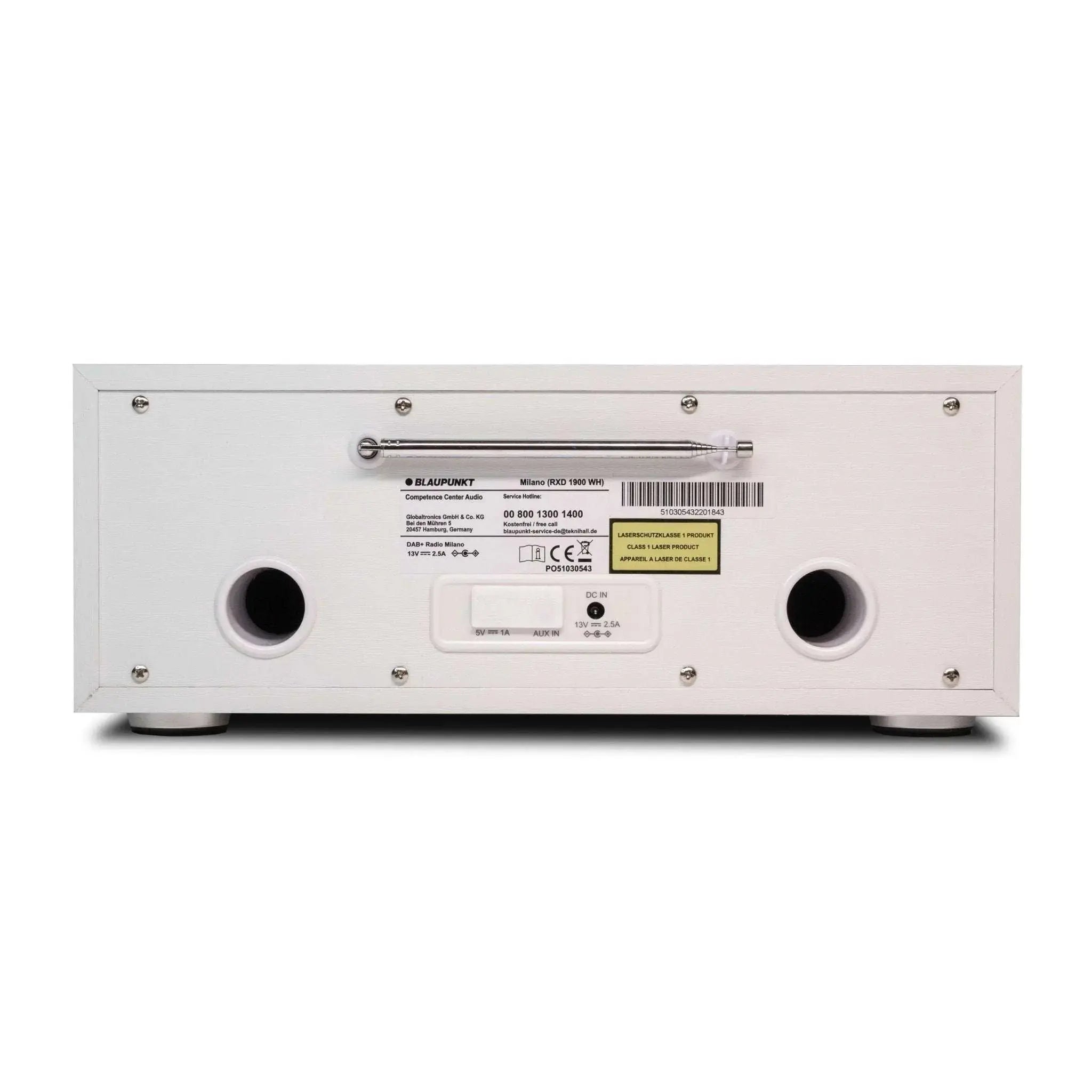 Blaupunkt MILANO Nostalgie Internetradio Weiß Rückansicht mit Anschlüssen und Belüftungslöchern