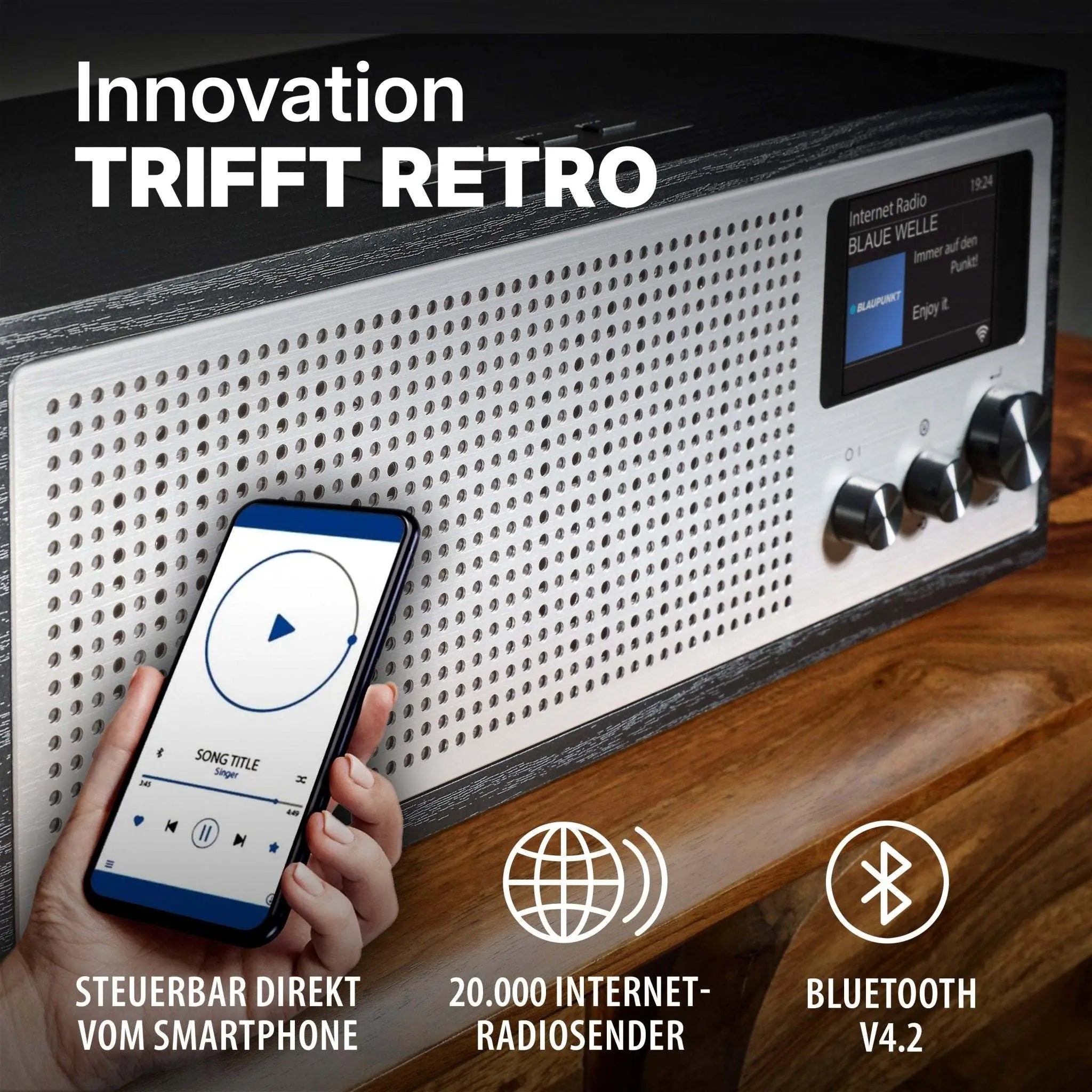 Blaupunkt Napoli Internetradio mit DAB+, Retro-Design, WLAN, Bluetooth 4.2 und Smartphone-Steuerung