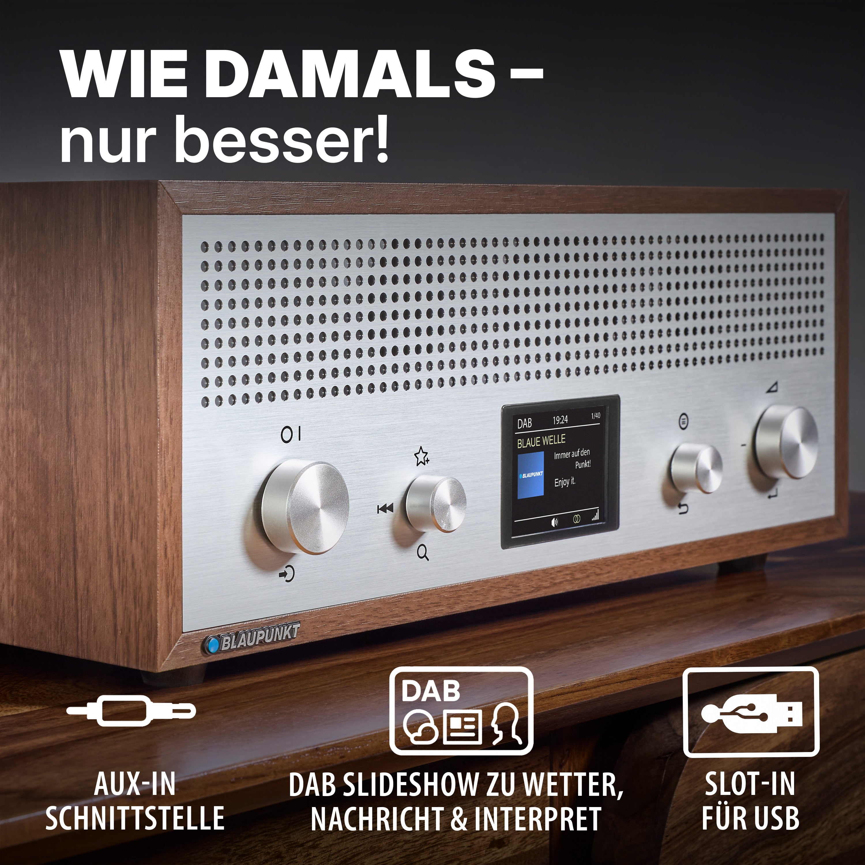 Nostalgieradio mit DAB+ und Bluetooth | VERONA Walnuss