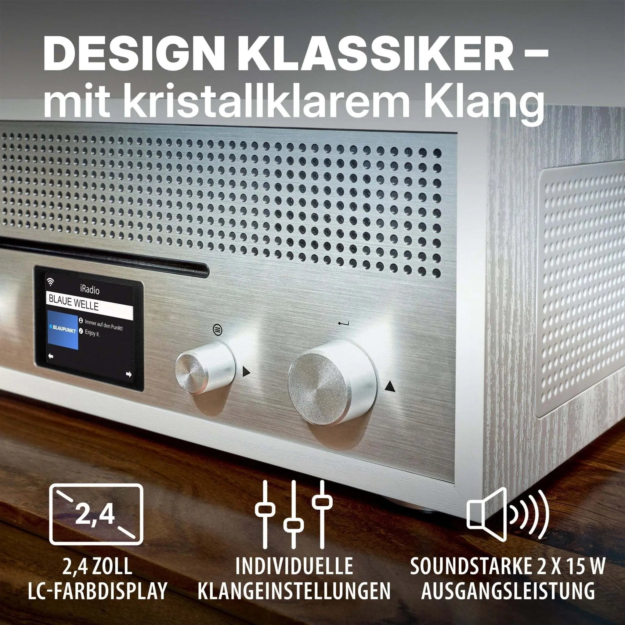 Blaupunkt MILANO Nostalgie Internetradio mit CD, Retro Design, Aluminiumfront, 2,4 Zoll LC-Farbdisplay, individuelle Klangeinstellungen, 2x15W Klangleistung