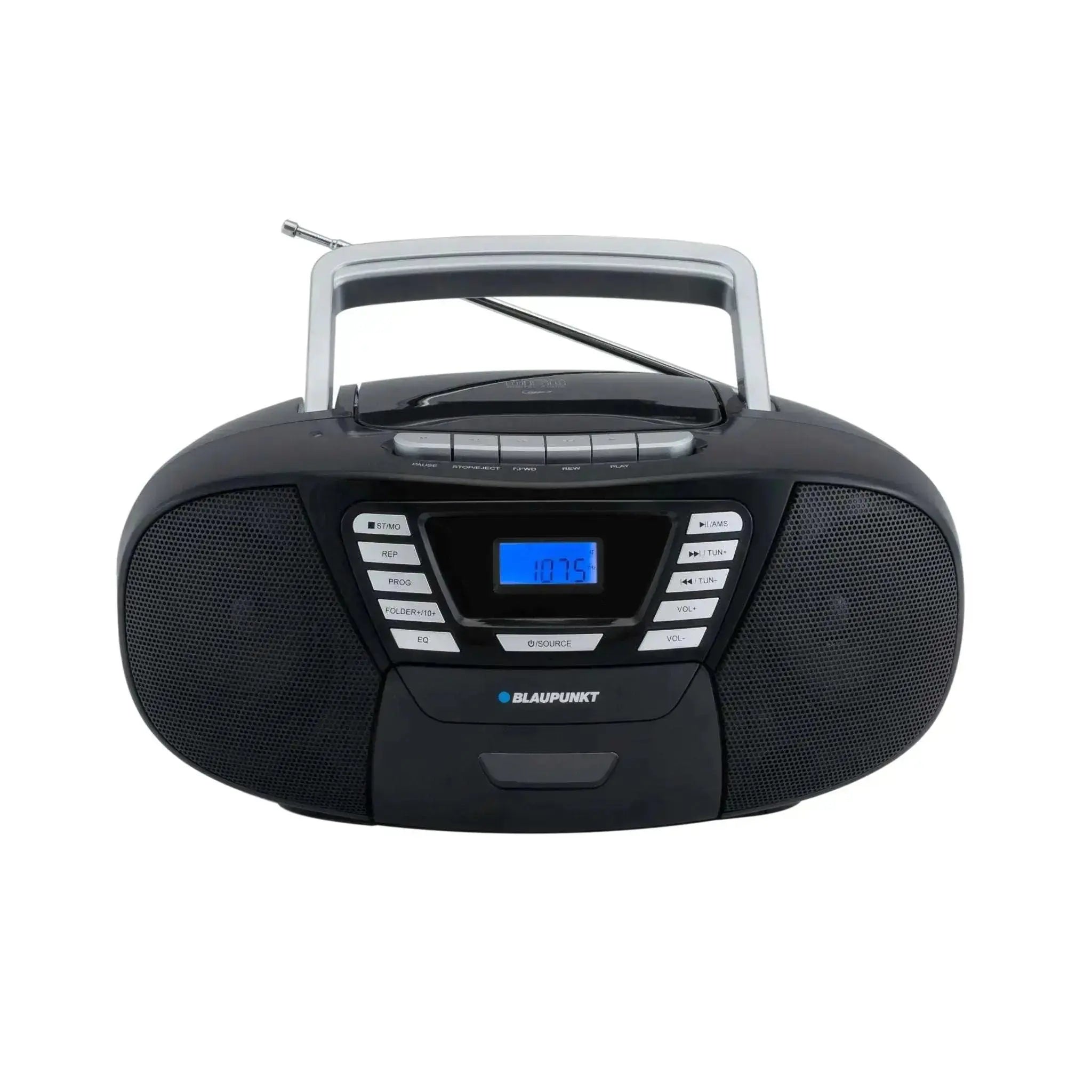 schwarze Boombox mit CD-Player, Bluetooth, USB und Kassettendeck für Kinder