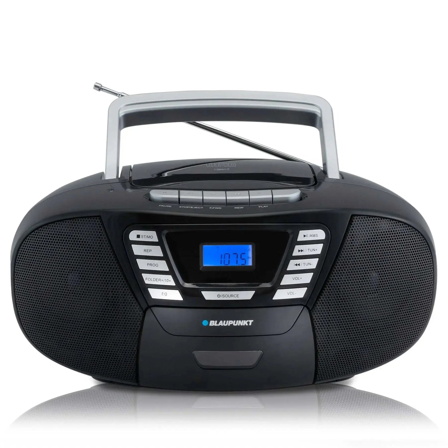 Blaupunkt B 120 Boombox mit CD-Player für Kinder, Bluetooth, Kassettendeck, Radio und USB-Anschluss in Schwarz