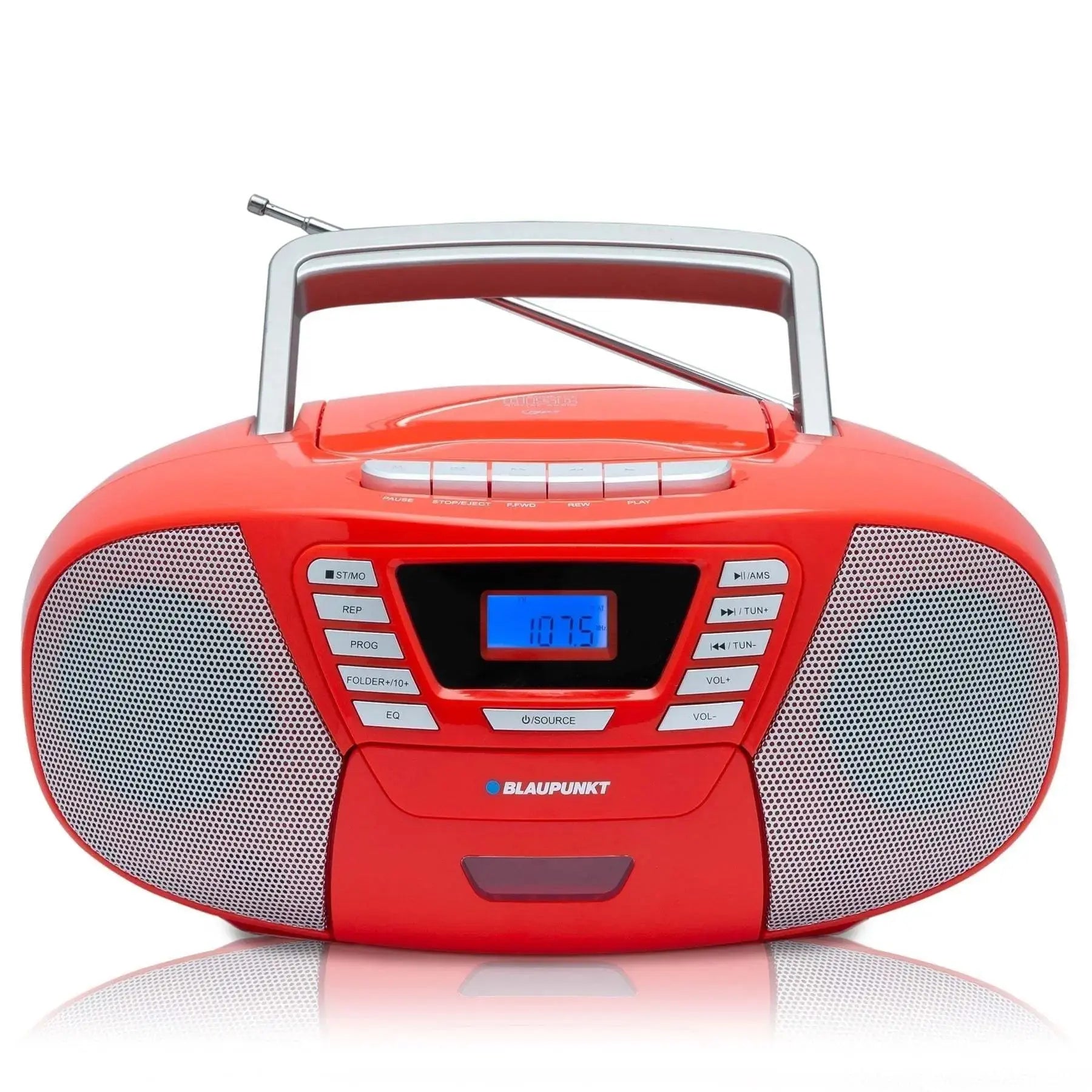 rote Boombox mit CD-Player, Bluetooth, Kassettendeck und Radio für Kinder