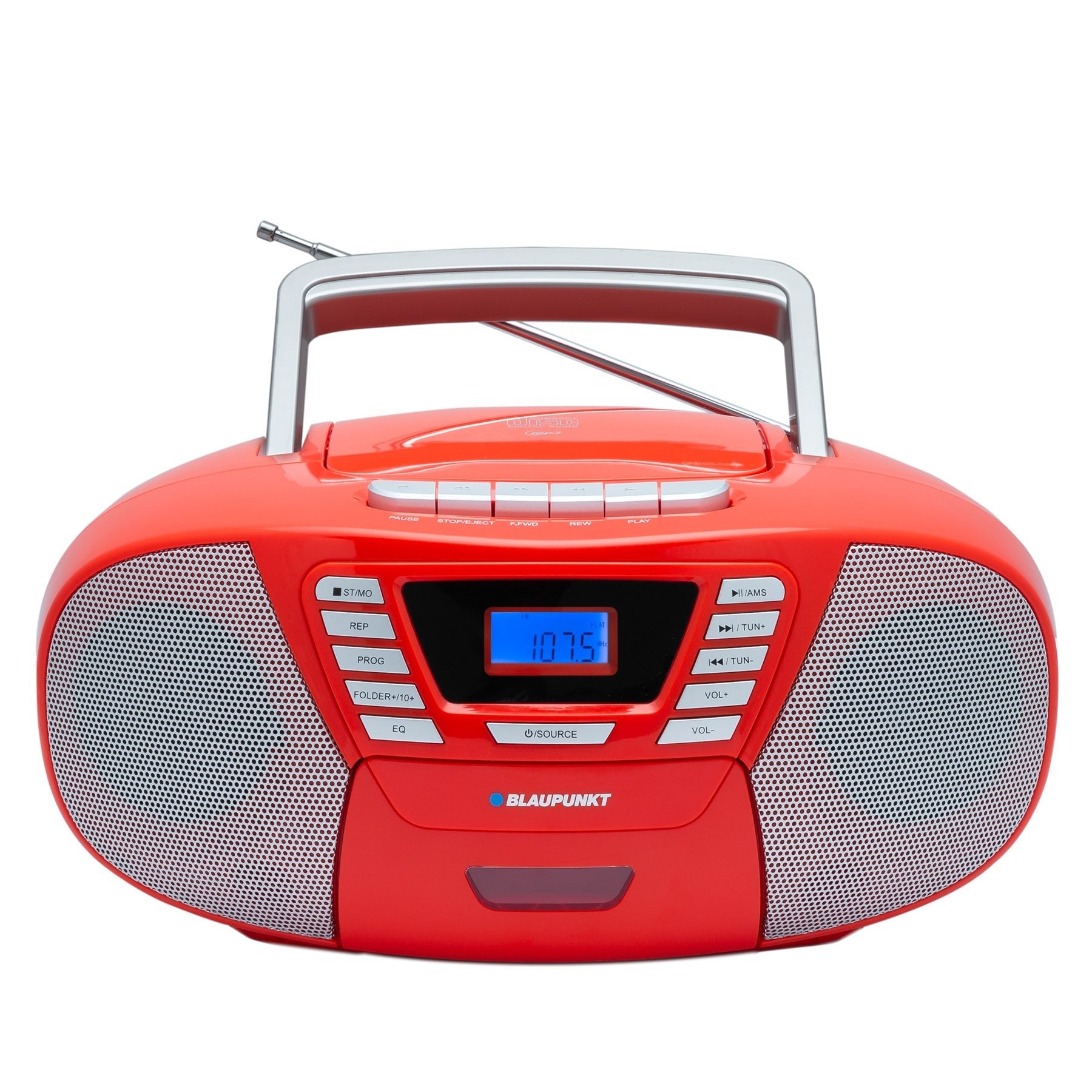 BLAUPUNKT B 120, CD Player Bluetooth Kinder - tragbarer Kassettenrekorder & Kinder CD Player mit Bluetooth Funktion, PLL UKW Radio, AUX & USB Anschluss, mit Griff, Farbe: Rot