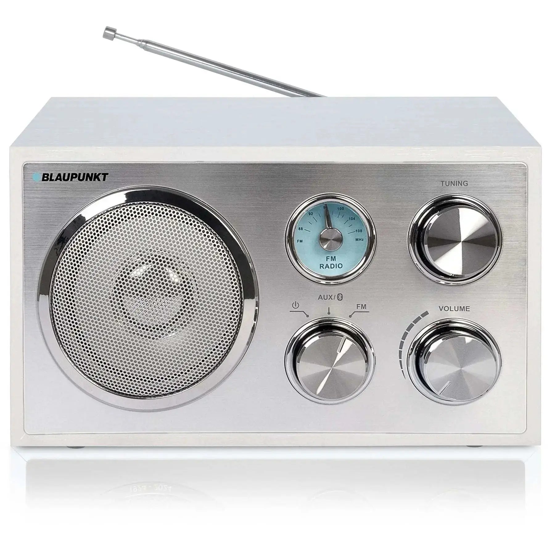 weißes Nostalgieradio mit Bluetooth, Retro-Design und Aluminiumfront, Blaupunkt RXN 180