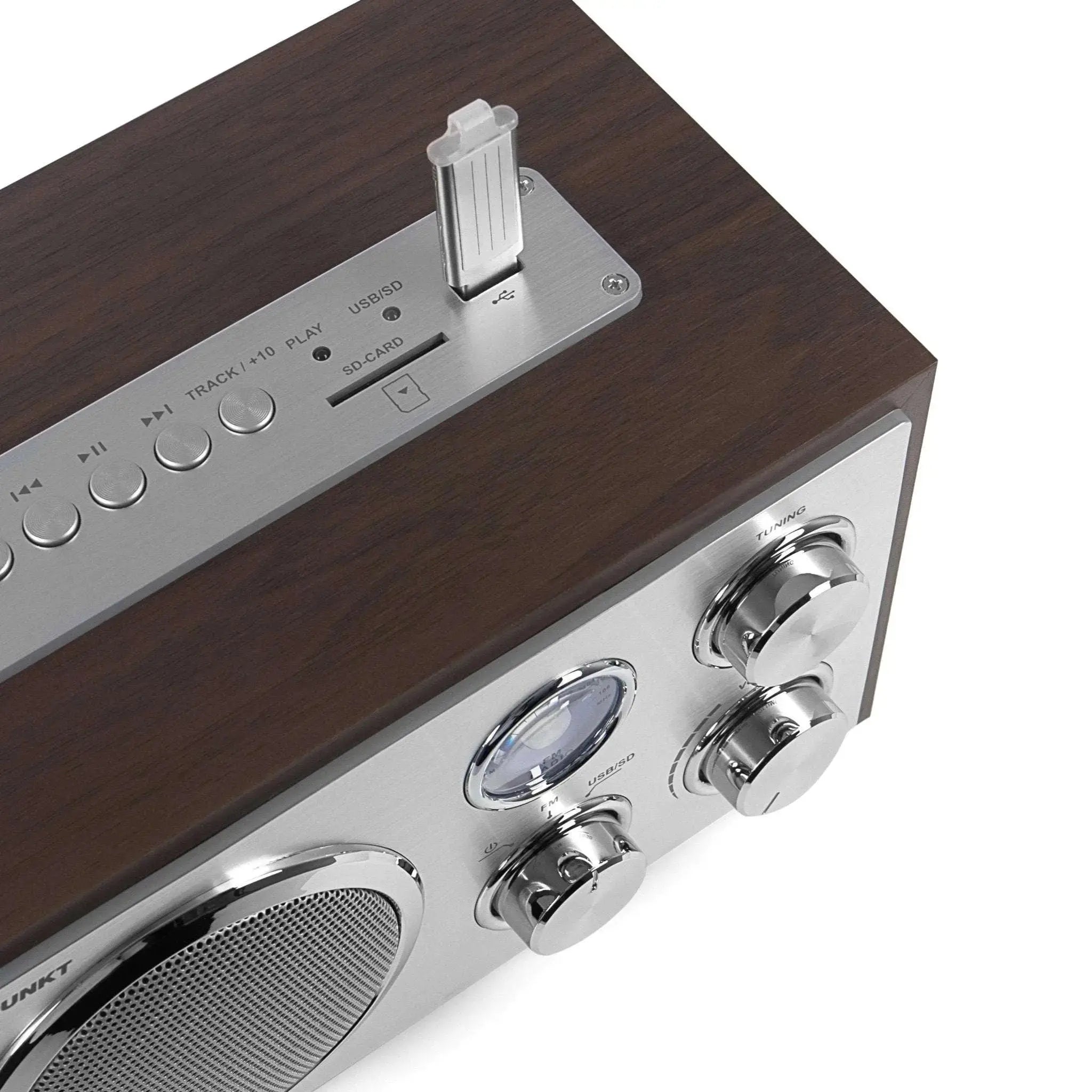 Blaupunkt RXN 19 Nostalgieradio mit USB, SD-Kartenslot, Drehreglern und Holzgehäuse in Alu-Optik