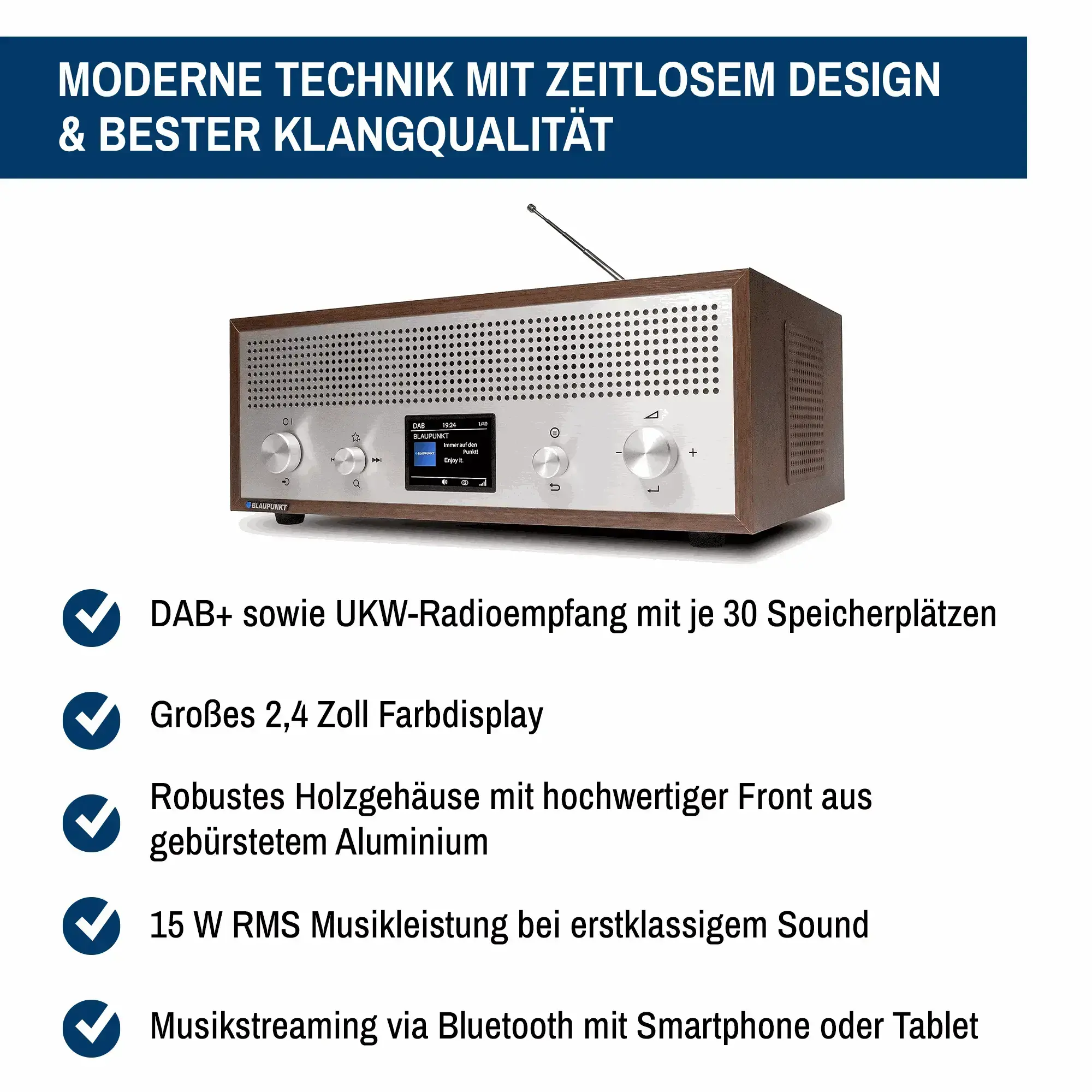 Nostalgieradio mit DAB+ und Bluetooth | VERONA Walnuss - Blaupunkt Audio Deutschland Radio Walnuss