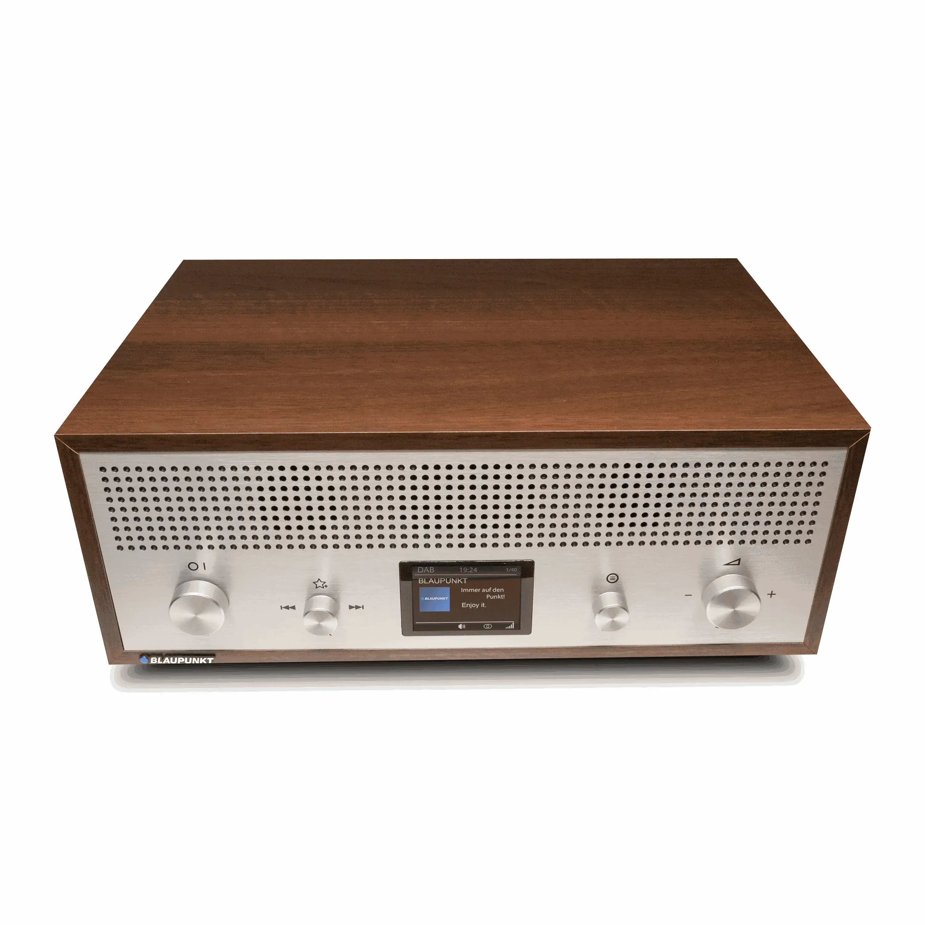 Nostalgieradio mit DAB+ und Bluetooth im Retro-Walnussdesign mit Aluminiumfront und Farbdisplay