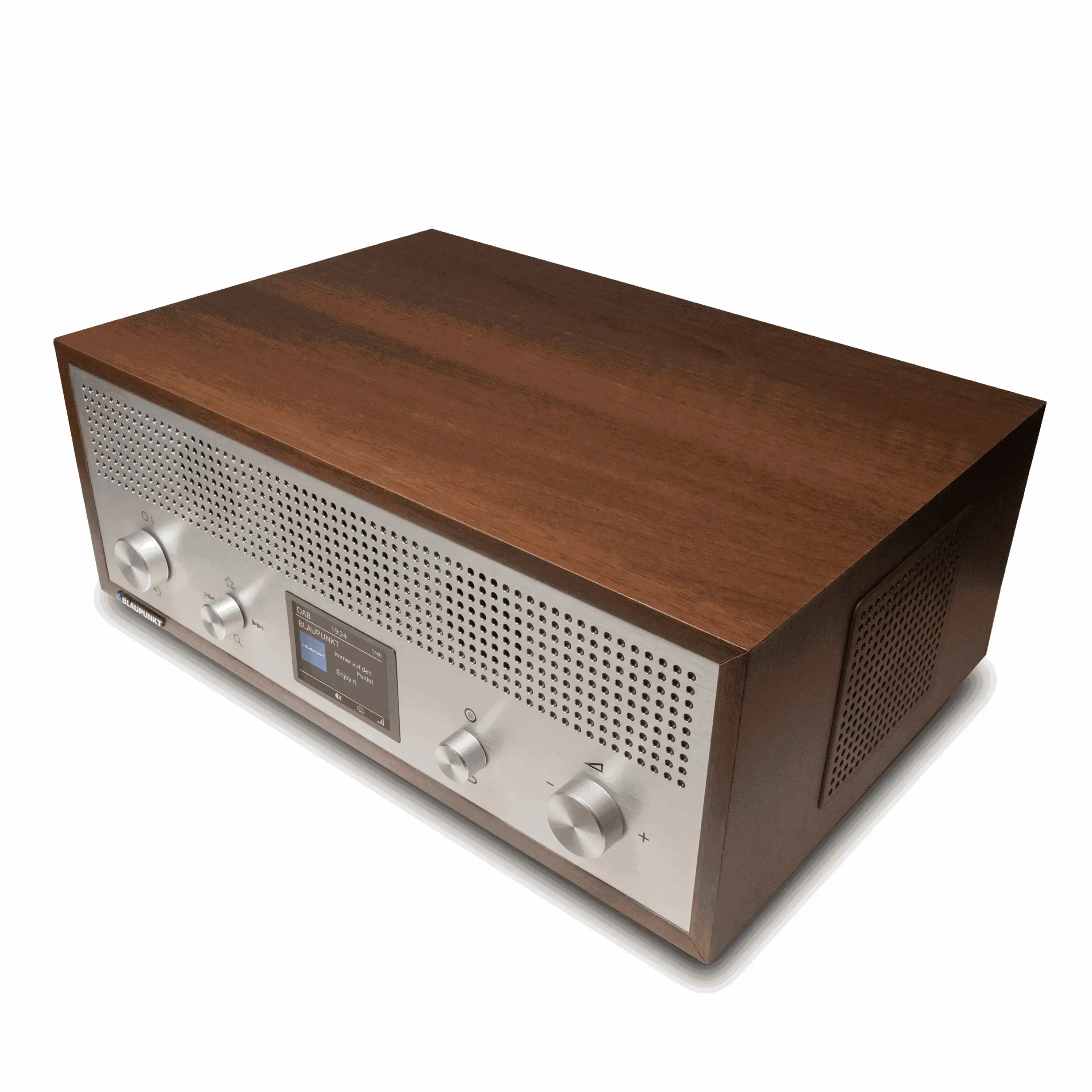 Nostalgieradio mit DAB+ im Retrodesign, Walnuss-Holzkorpus, Bluetooth, USB-Ladefunktion, 15W, Aluminiumfront, Teleskopantenne