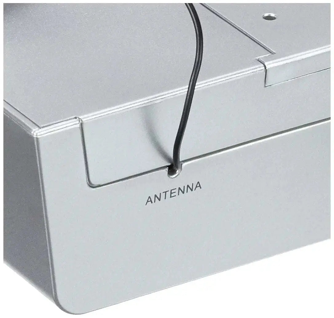 Küchenradio mit DAB+ KRD 10 Rückseite mit Antenneanschluss und silbernem Gehäuse