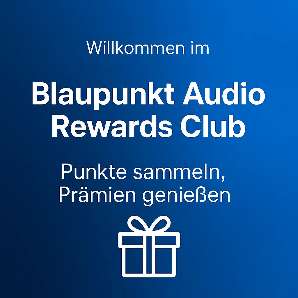 Blaupunkt Audio Rewards Club logo with gift icon and text about points and rewards program