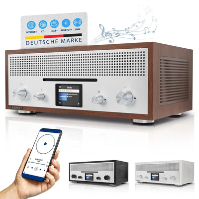 Blaupunkt MILANO Internetradio mit CD und WLAN in Walnuss-Holzgehäuse, Retro-Design, Bluetooth, DAB+, UKW, 2,4" Farbdisplay, App-Steuerung