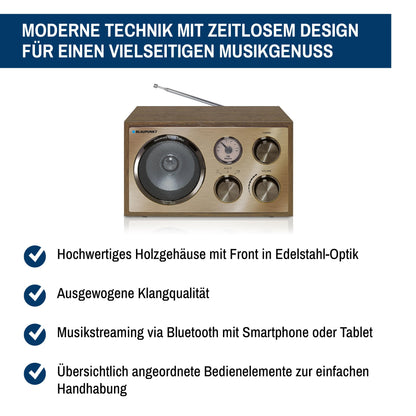 Nostalgieradio mit Bluetooth | RXN 180 Messing | Palermo - Blaupunkt Audio Deutschland Radio Walnuss / Messing