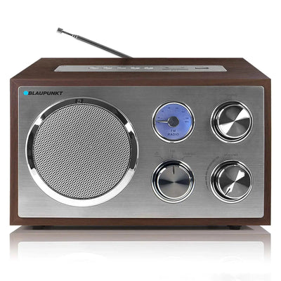 Blaupunkt RXN 19 Nostalgieradio mit USB, Alu-Front, Holzgehäuse, UKW-Empfang, Teleskopantenne, USB- und SD-Slot, Drehregler